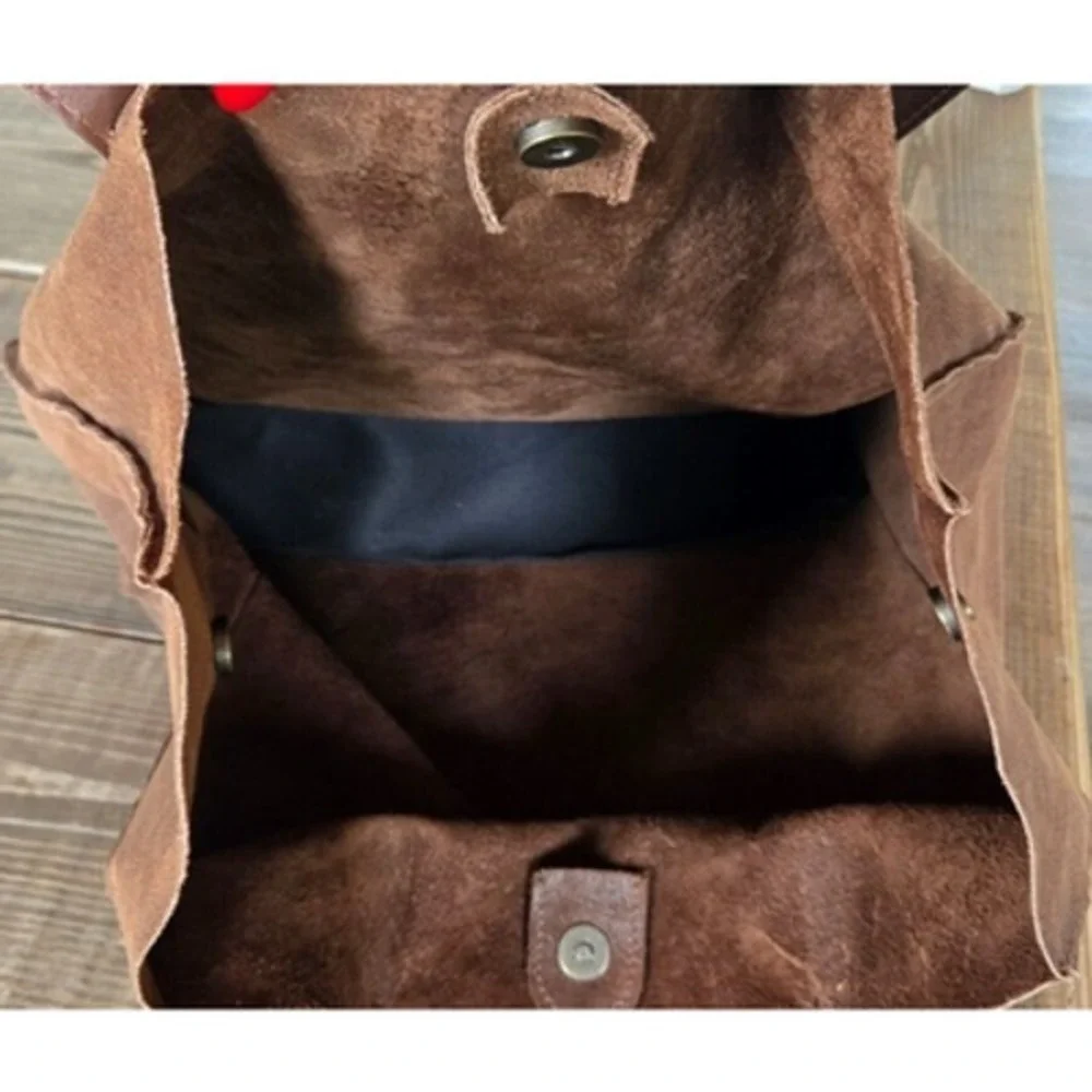 Vera Pelle Brown Suede‎ Tote Handbag Chestnut Carryall Leather Purse Italy Boho